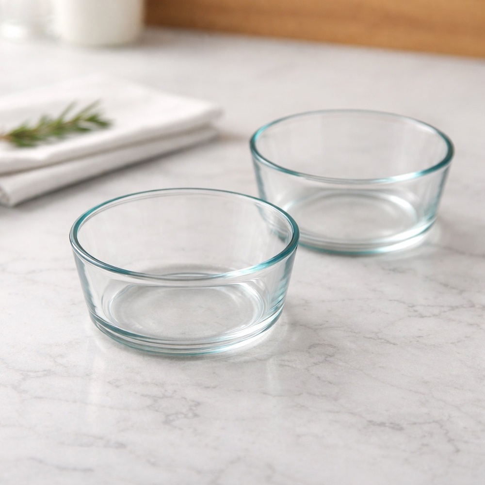 Vintage Pyrex Clear Glass Prep Bowls With Blue Tint- Set of 2